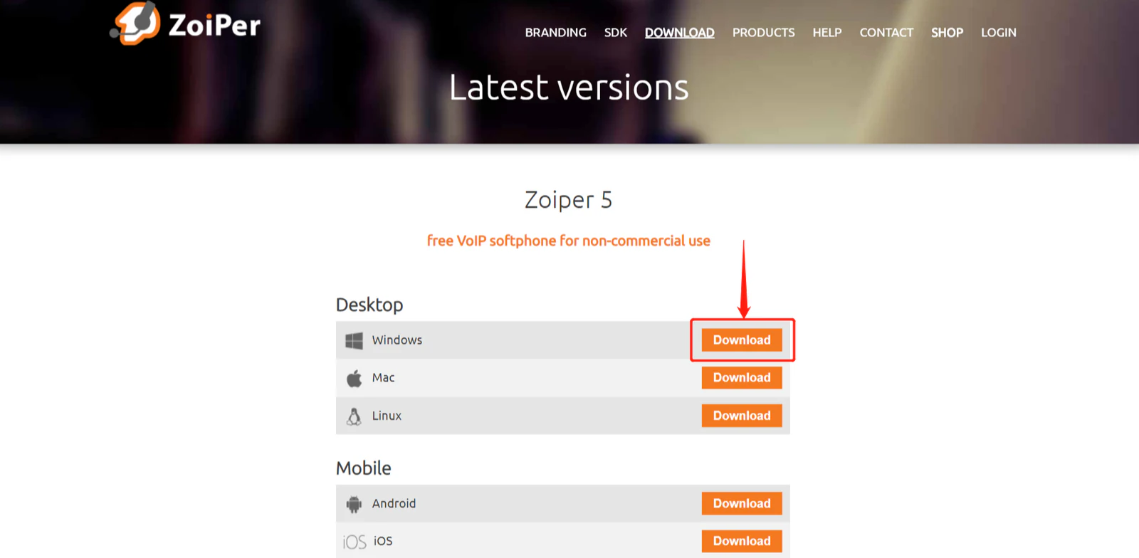 Zoiper5ダウンロードページ